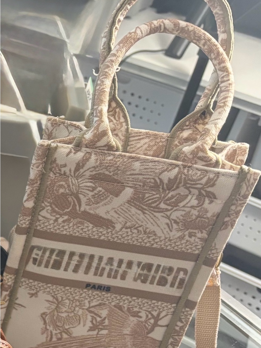 Paris-Printed Mini Tote Bag in Beige and Cream